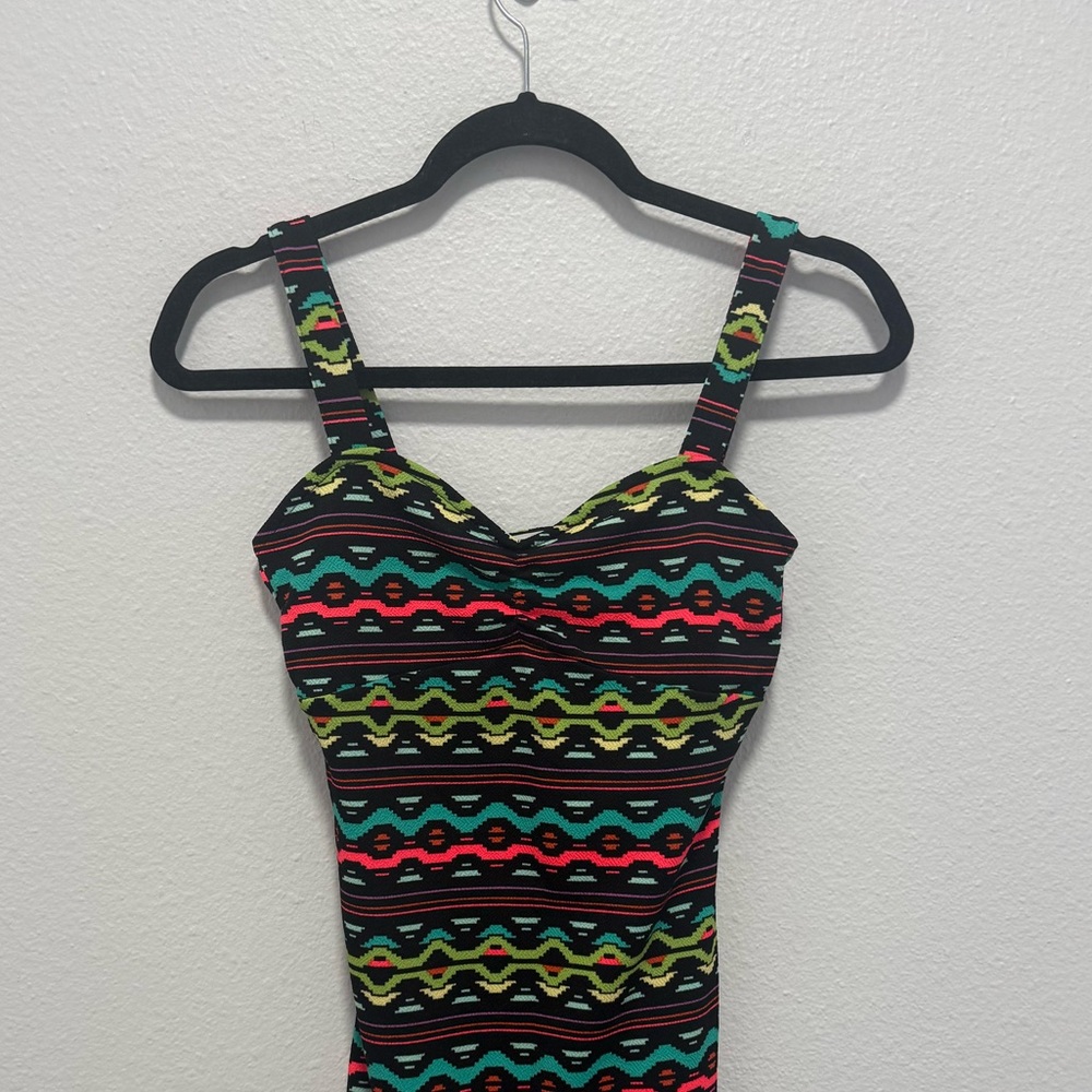 H&M Black Multicolor Patterned Mini Bodycon Dress Size 6 - Picture 2 of 5